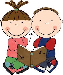 An illustration of two kids with a book